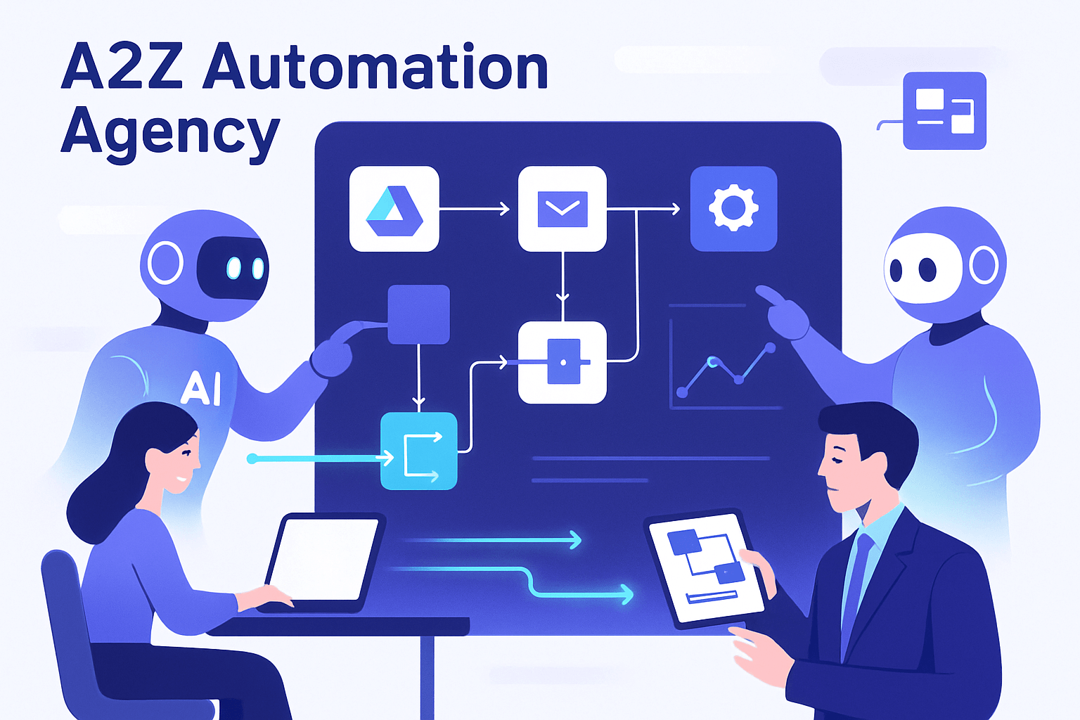 Illustration d’une agence automatisation avec IA et no-code optimisant les processus