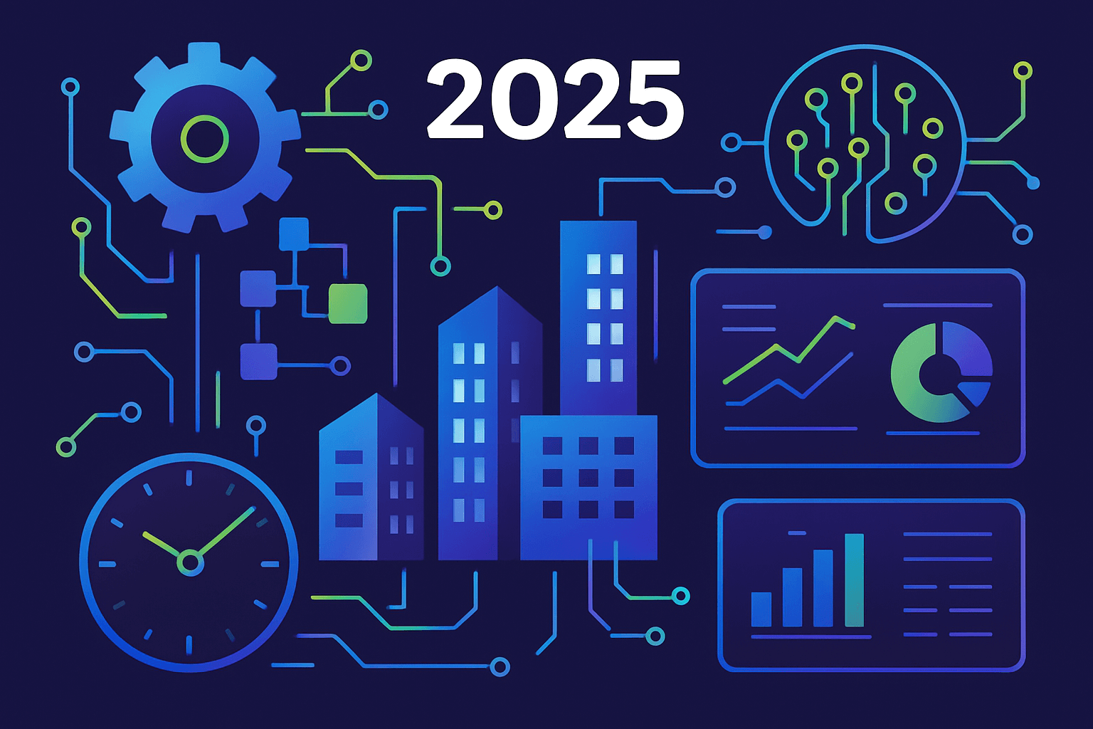 Concept d’automatisation digitale 2025 avec IA et graphiques de performance