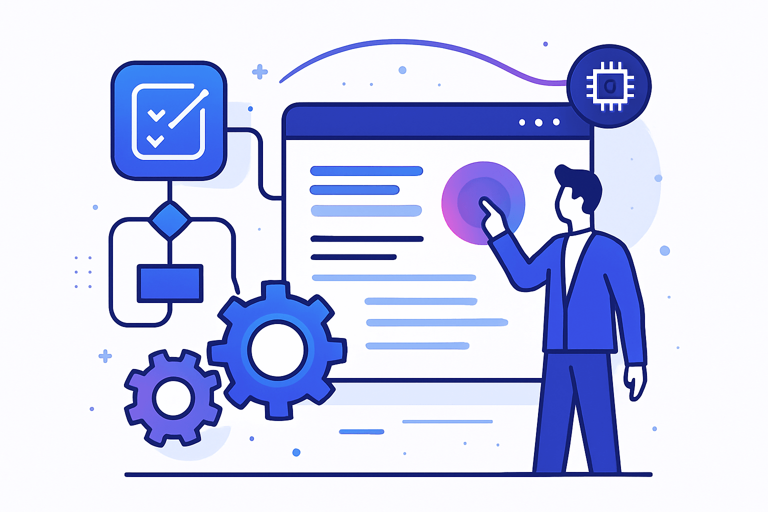 Schéma moderne illustrant l’automatisation des processus métier avec flux digital