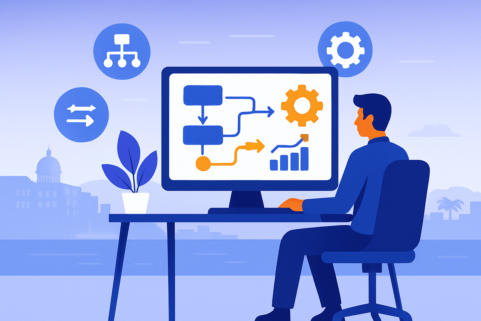 Illustration d’une agence automatisation à Nice montrant un professionnel optimisant ses process