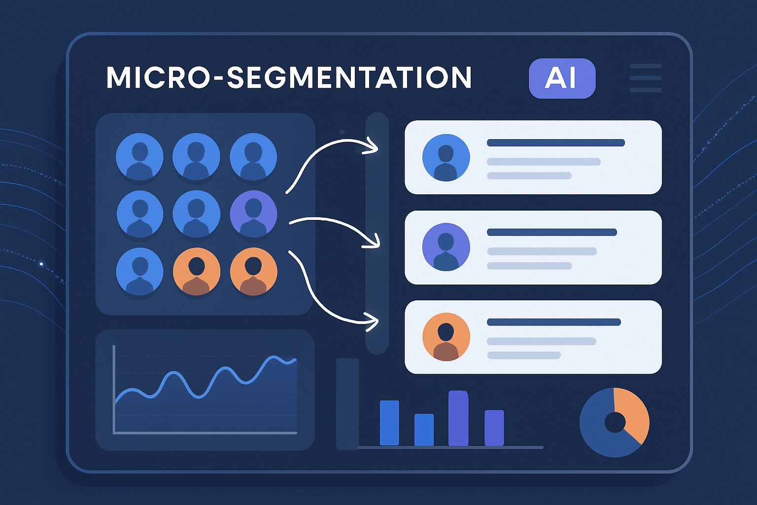 Illustration d’un dashboard de micro-segmentation marketing IA avec clusters de données