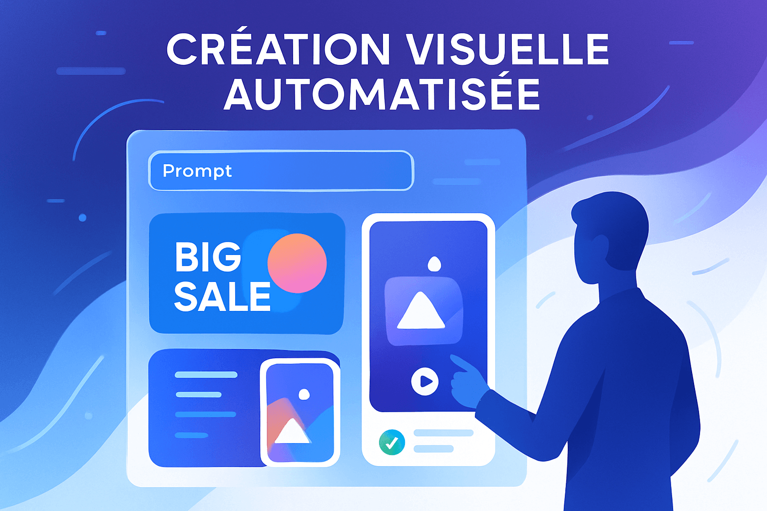 Interface IA illustrant la création visuelle automatisée pour le marketing