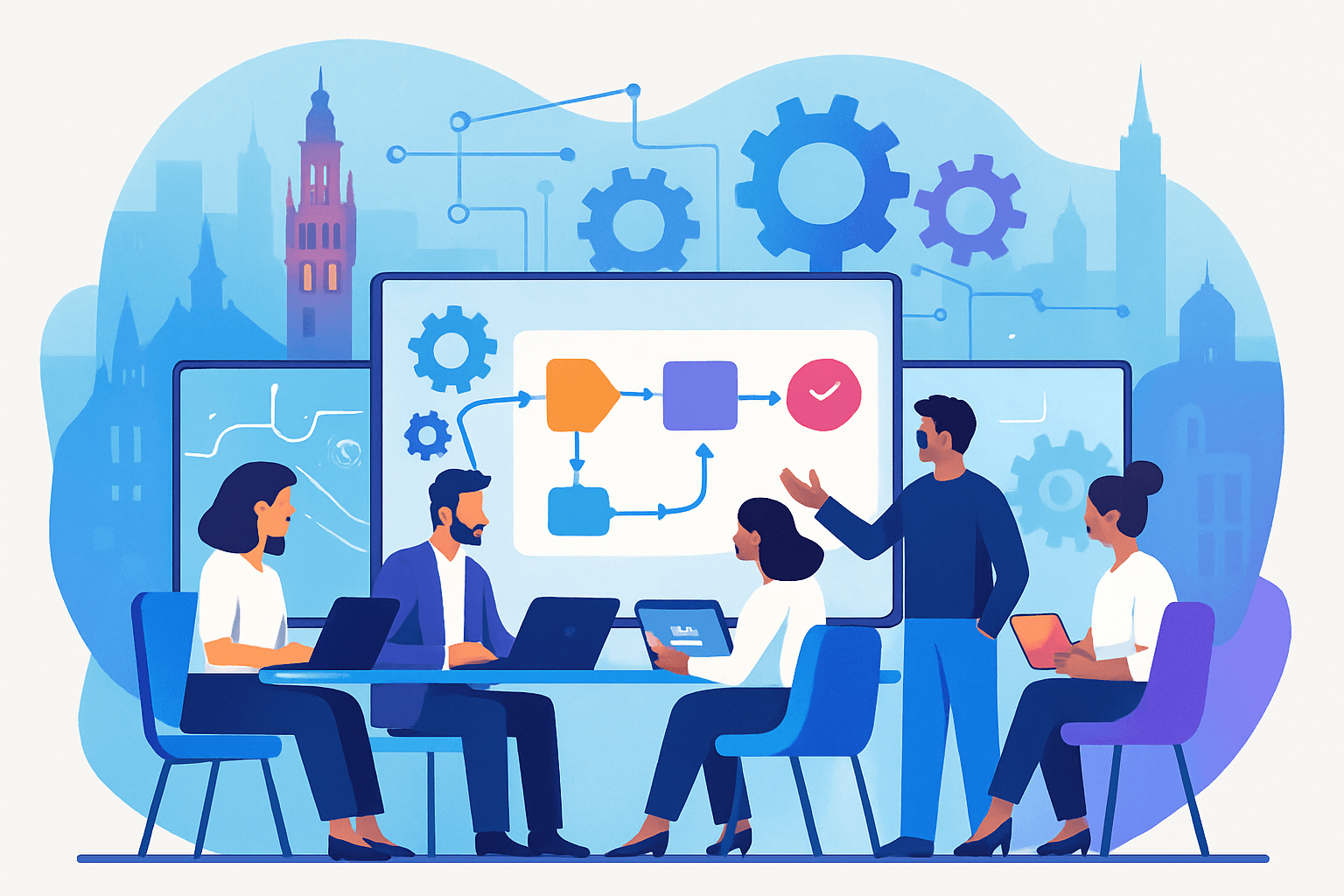 Illustration d’une équipe utilisant des outils d’automatisation dans une agence automatisation à Lille