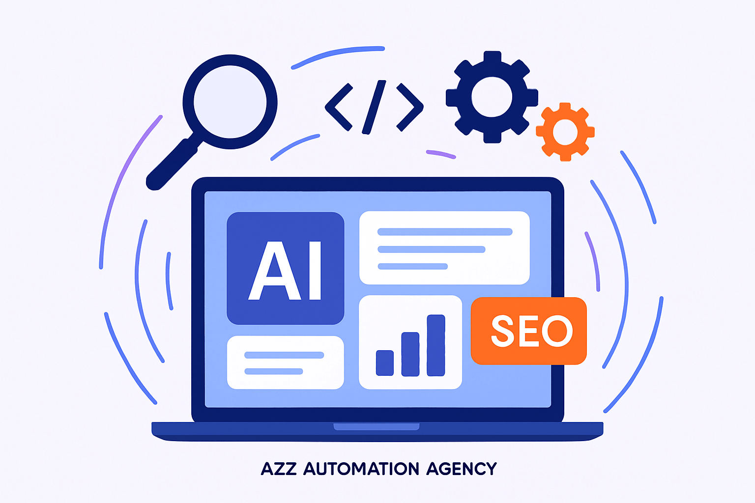 Illustration de génération automatique de contenu SEO par intelligence artificielle
