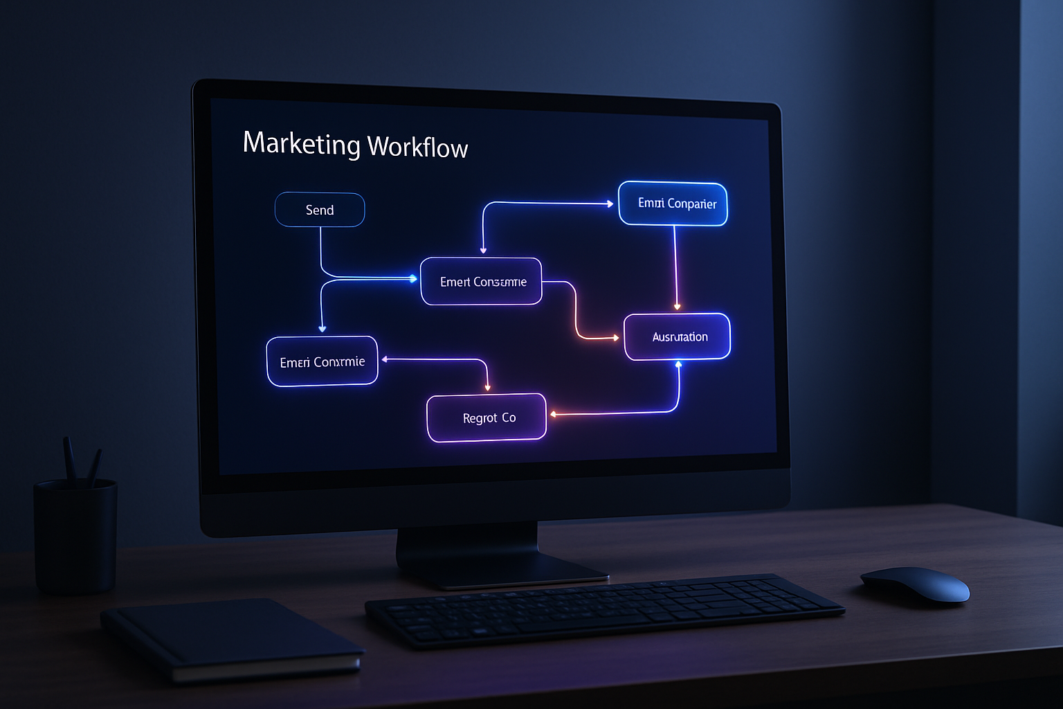 workflow agence automatisation marketing sur écran moderne